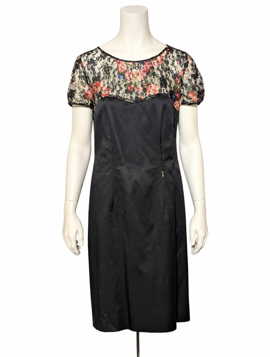 Abito donna Cannella elegante nero con pizzo floreale – Made in Italy – Tg. 46