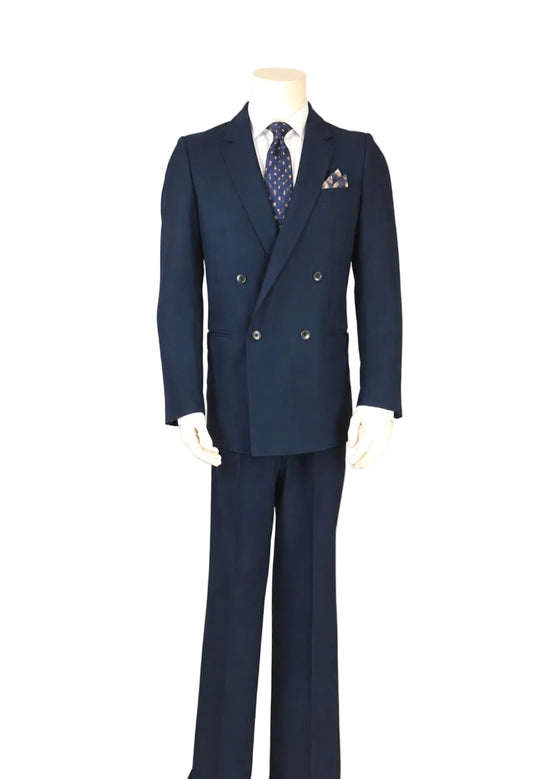 Abito uomo vintage doppiopetto blu navy in lino, giacca e pantalone