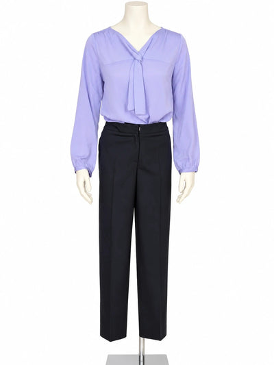 Completo donna Index viola – Blusa con fiocco e pantalone sartoriale – Tg. L/48