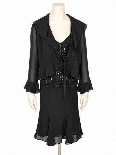 Completo donna cerimonia Modyva nero – Coprispalle, top con paillettes e gonna – Tg. 50