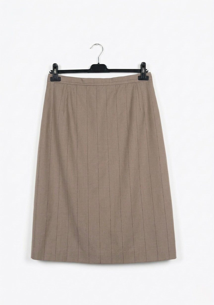 Elegante Tailleur Donna Vintage Marrone Chiaro/Cammello Gessato Giacca e Gonna