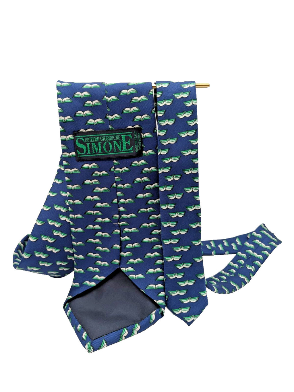 Cravatta SIMONE Edizioni Garbiche 100% Seta Blu con Libri Made in Italy Vintage