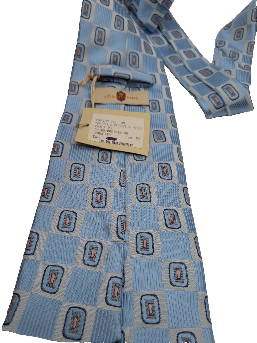 Cravatta Il Principe di Napoli Azzurra Fantasia Geometrica Uomo Elegante Nuova