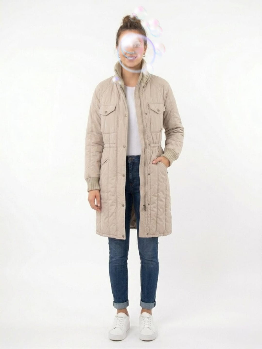 Piumino Donna Vintage Beige Lungo Parka Caldo Invernale Casual Giacca Taglia 40