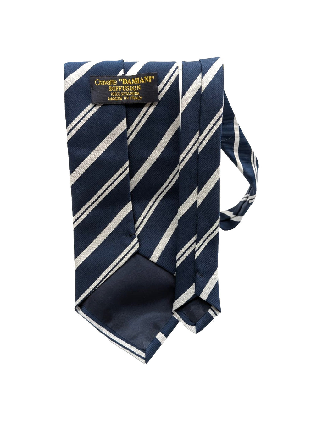 Cravatta Damiani Diffusion 100% Seta Made in Italy Blu a Righe Bianco Argento