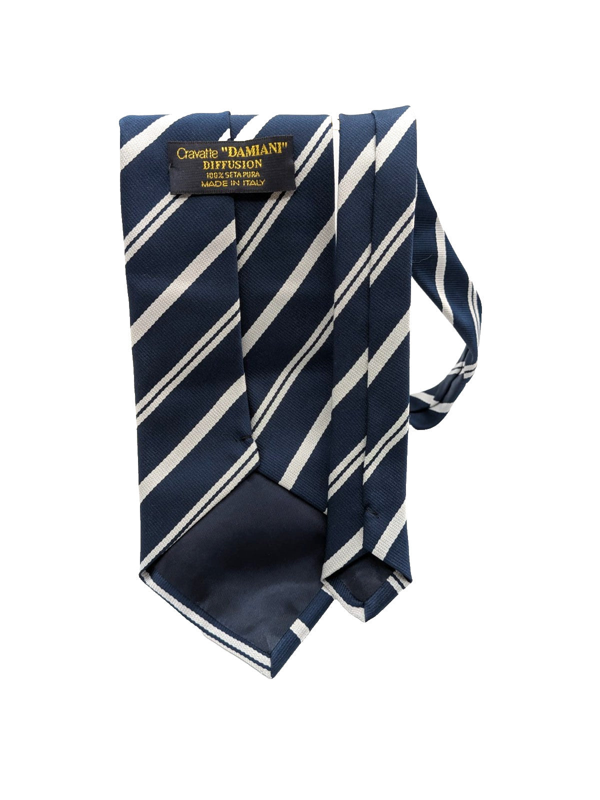 Cravatta Damiani Diffusion 100% Seta Made in Italy Blu a Righe Bianco Argento