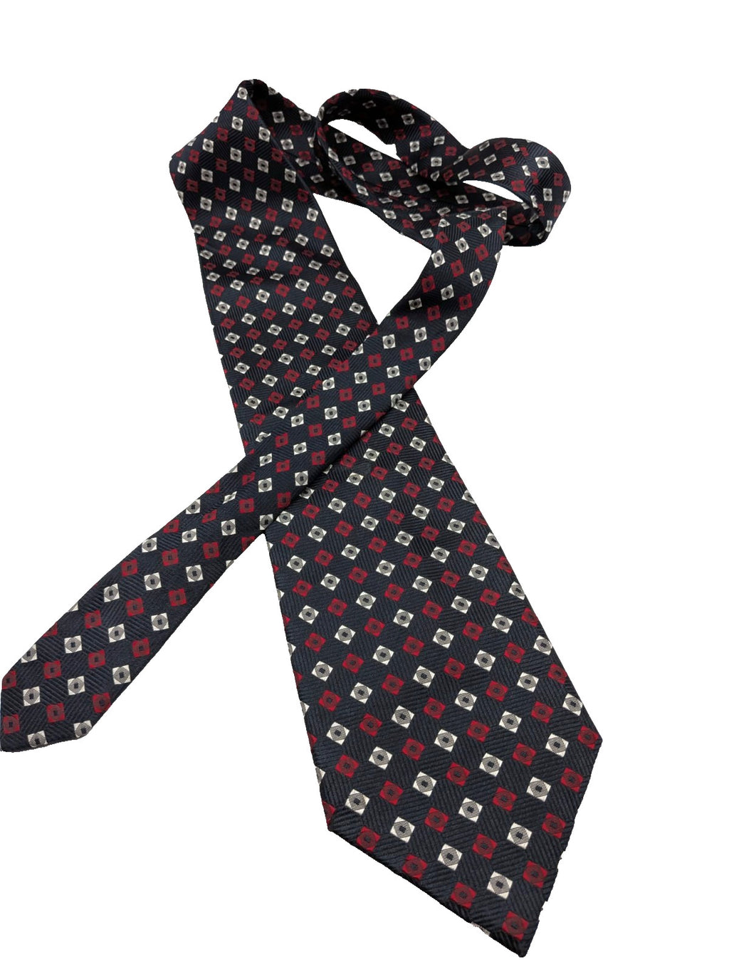 Giorgio Armani Cravatta Uomo 100% Seta Blu Fantasia Geometrica Made in Italy