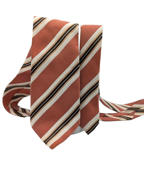 Canali Cravatta Uomo 100% Seta Made in Italy Regimental Salmone Righe 9 cm