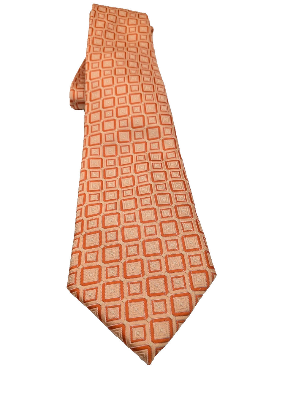 Cravatta Uomo Effetto Seta Arancio Pesca Fantasia Geometrica Elegante Vintage