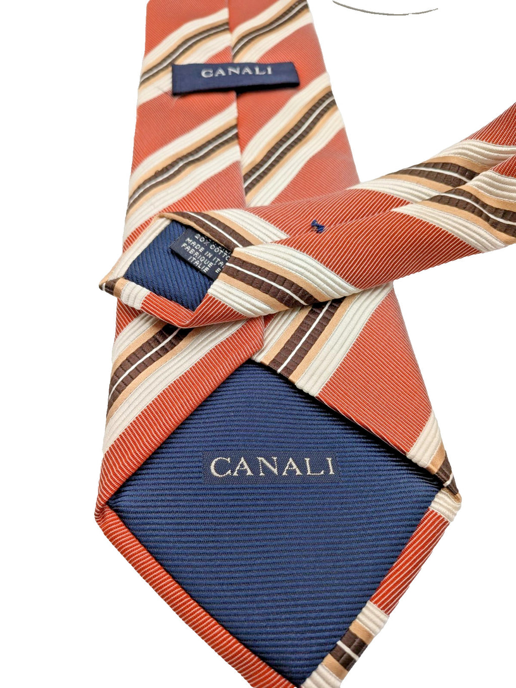 Canali Cravatta Uomo 100% Seta Made in Italy Regimental Salmone Righe 9 cm