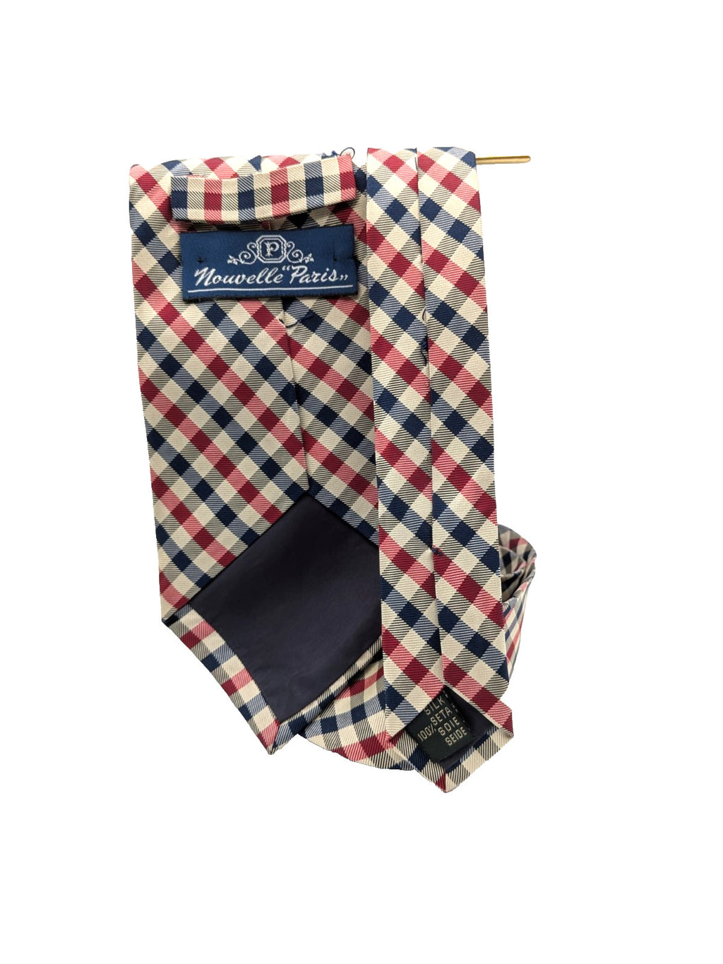 Cravatta Nouvelle Paris 100% Seta Check Blu Rosso Beige Uomo Elegante Vintage