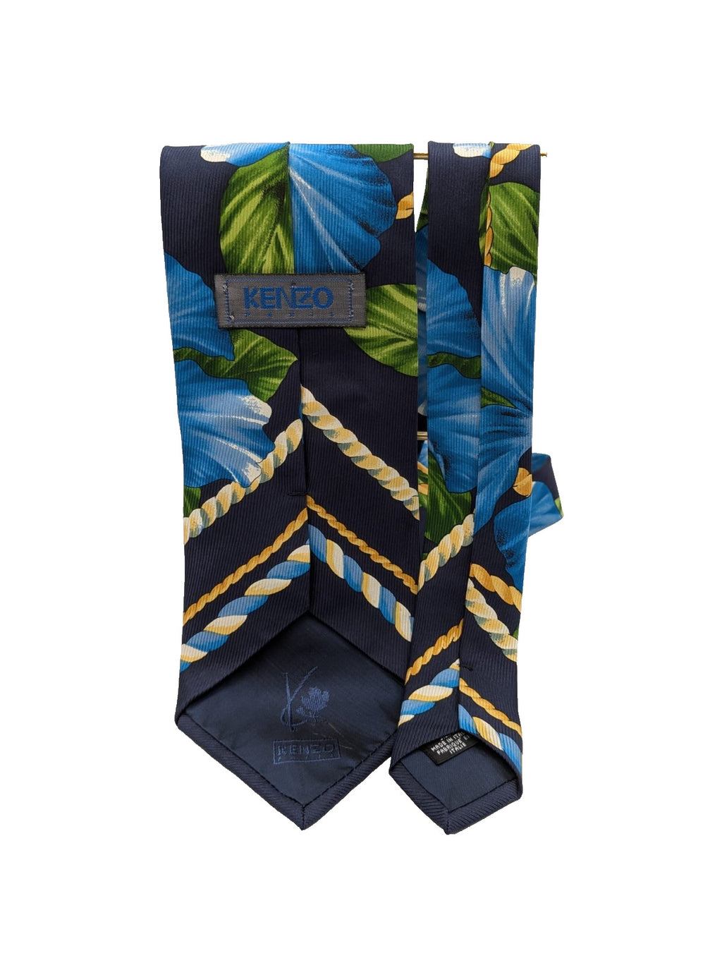 Cravatta KENZO 100% Seta Made Italy Floreale Blu Vintage Luxury Uomo 9 cm