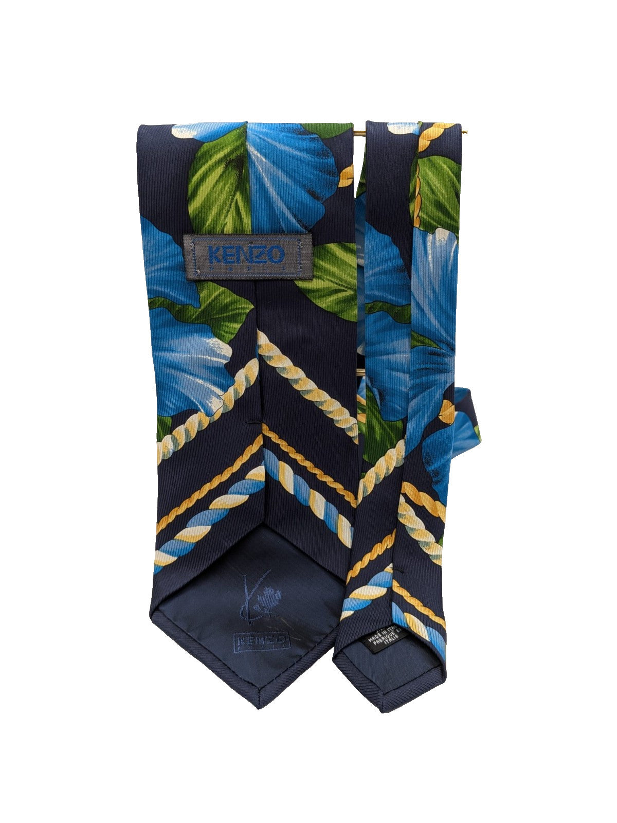 Cravatta KENZO 100% Seta Made Italy Floreale Blu Vintage Luxury Uomo 9 cm