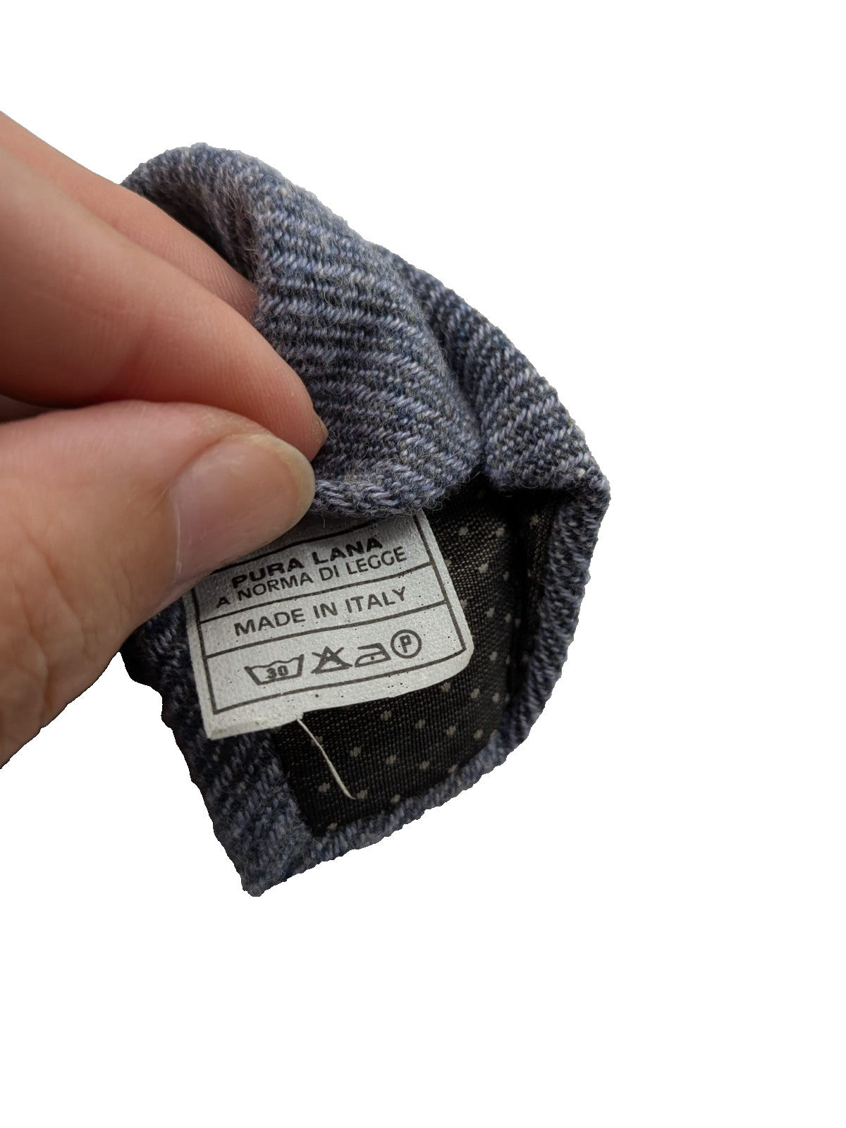 Uomo blue necktie made in Italy, textured wool fabric with elegant grey mélange pattern.