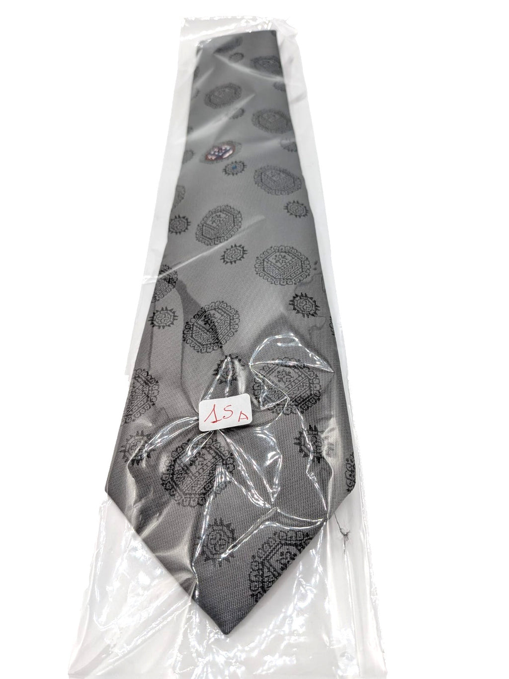 Cravatta Uomo 100% Seta Made in Italy Grigio Fantasia Medaglioni Elegante 9,5cm