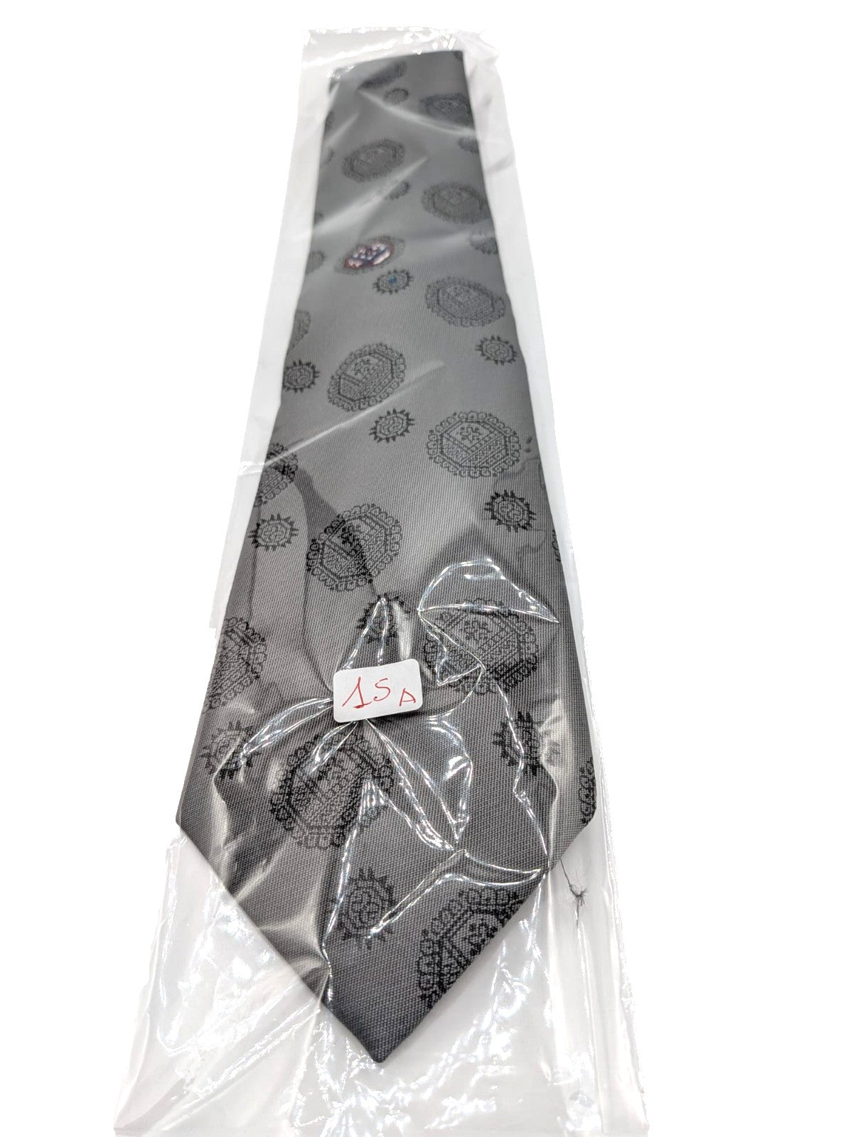Cravatta Uomo 100% Seta Made in Italy Grigio Fantasia Medaglioni Elegante 9,5cm