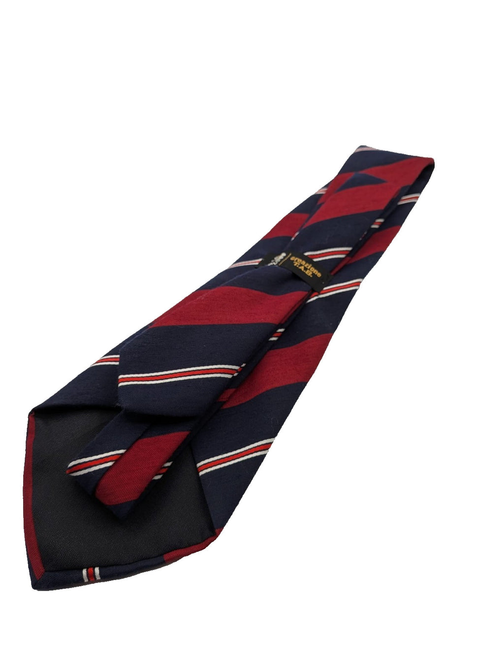Blazer necktie navy with regimental diagonal stripes in blue, burgundy, white, and red.