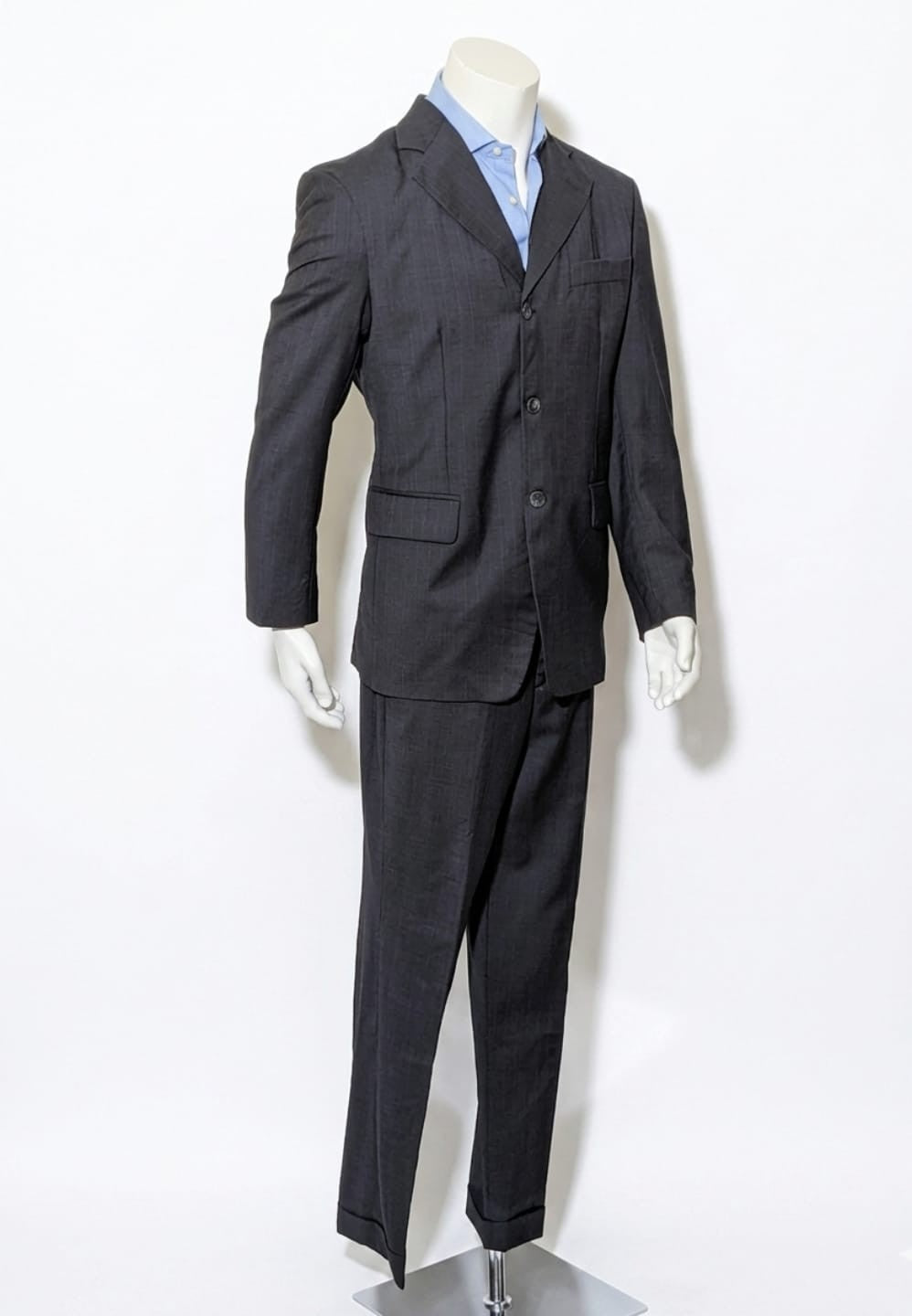 Abito Uomo Vintage Pura Lana Vergine Grigio Antracite Gessato Tg 46/48 Italy