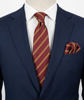 Bordeaux vintage necktie burgundy with gold diagonal stripes, 100% silk, classic regimental style.