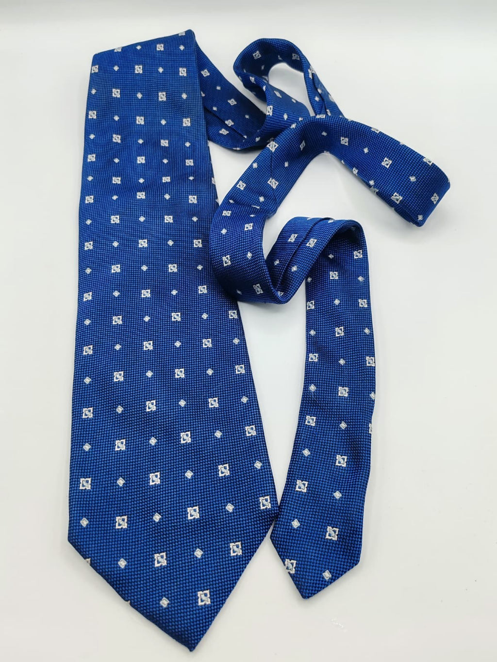Cravatta Vintage Caflor Roma 100% Seta Blu Pattern Geometrico Made in Italy
