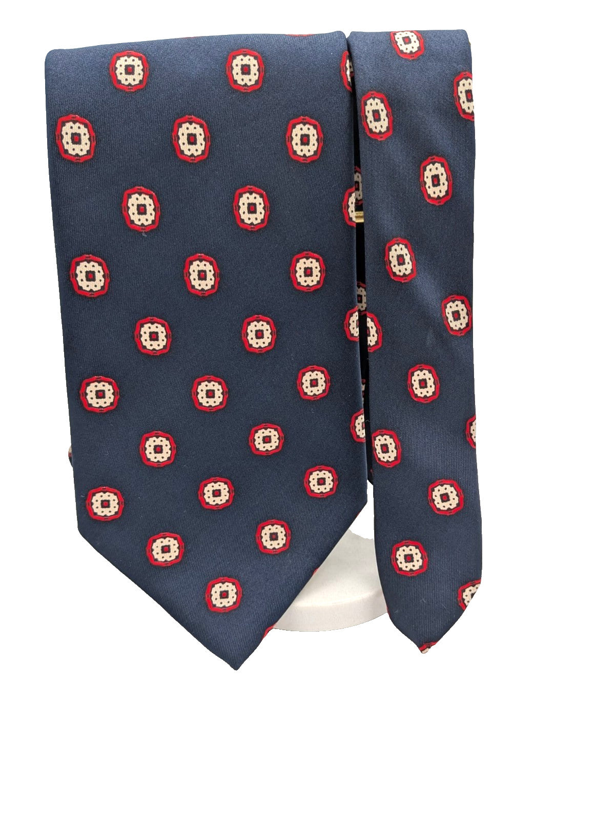 Carven Paris Cravatta Uomo Blu Navy Fantasia Made in France Vintage 9,5 cm