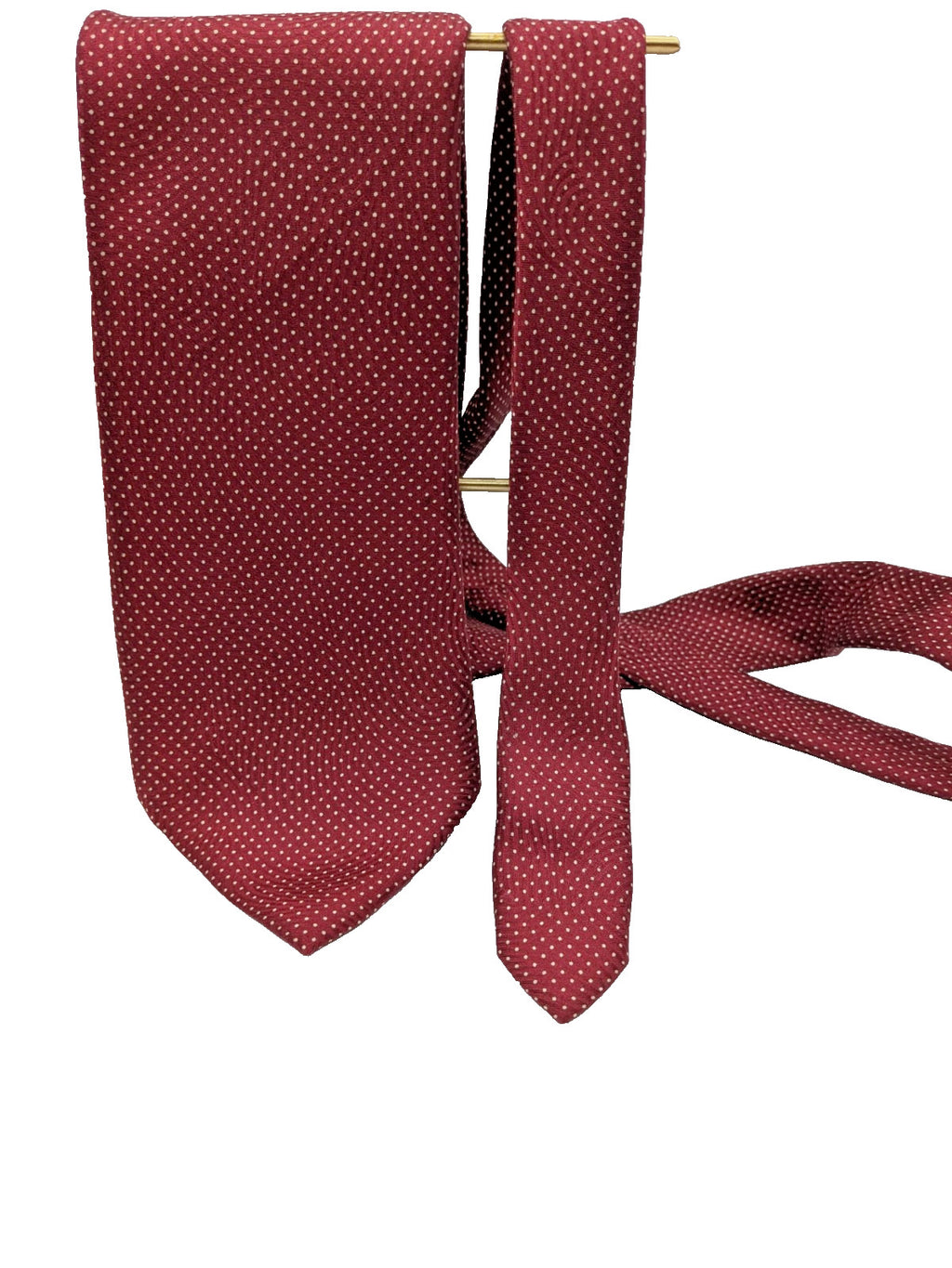 Bordeaux navy necktie 100% silk with cream polka dot pattern and original label.