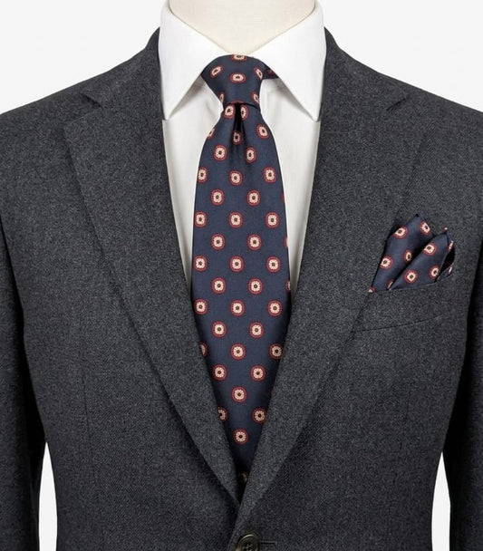 Carven Paris Cravatta Uomo Blu Navy Fantasia Made in France Vintage 9,5 cm