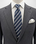 Cravatta Damiani Diffusion 100% Seta Made in Italy Blu a Righe Bianco Argento