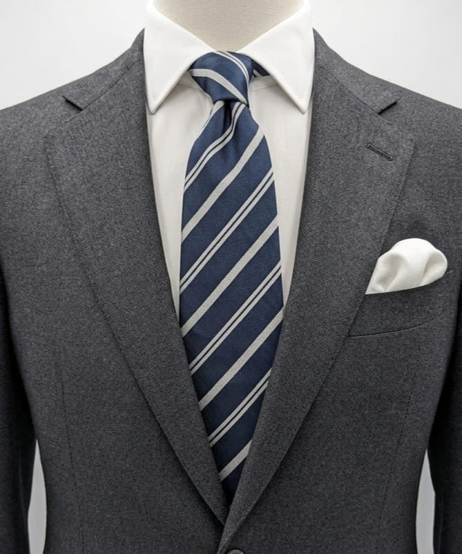 Cravatta Damiani Diffusion 100% Seta Made in Italy Blu a Righe Bianco Argento
