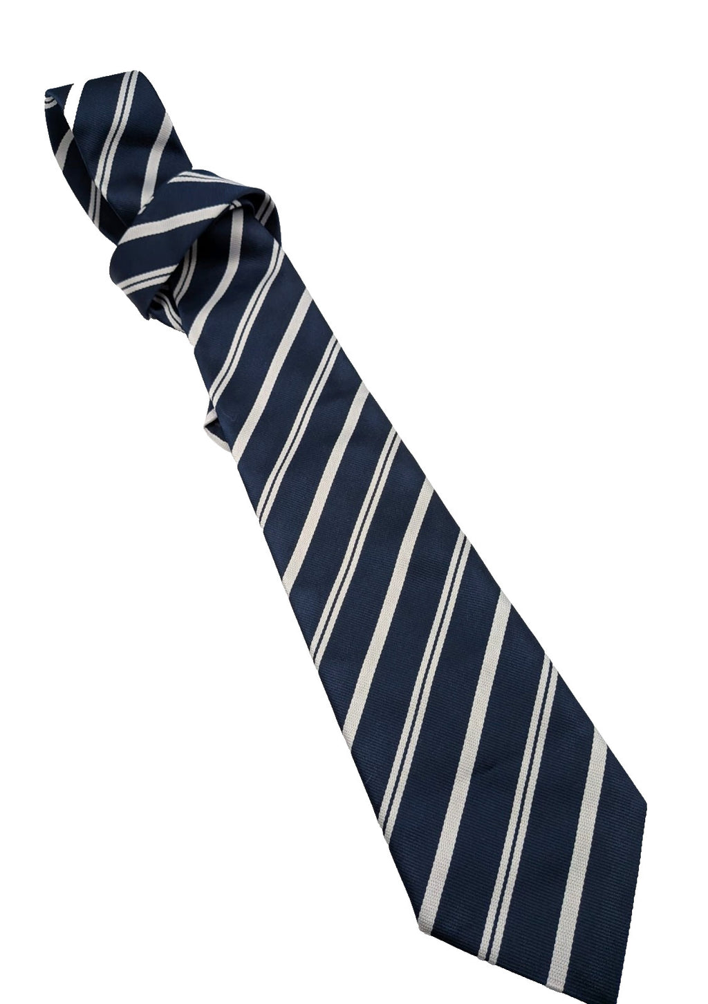Cravatta Damiani Diffusion 100% Seta Made in Italy Blu a Righe Bianco Argento