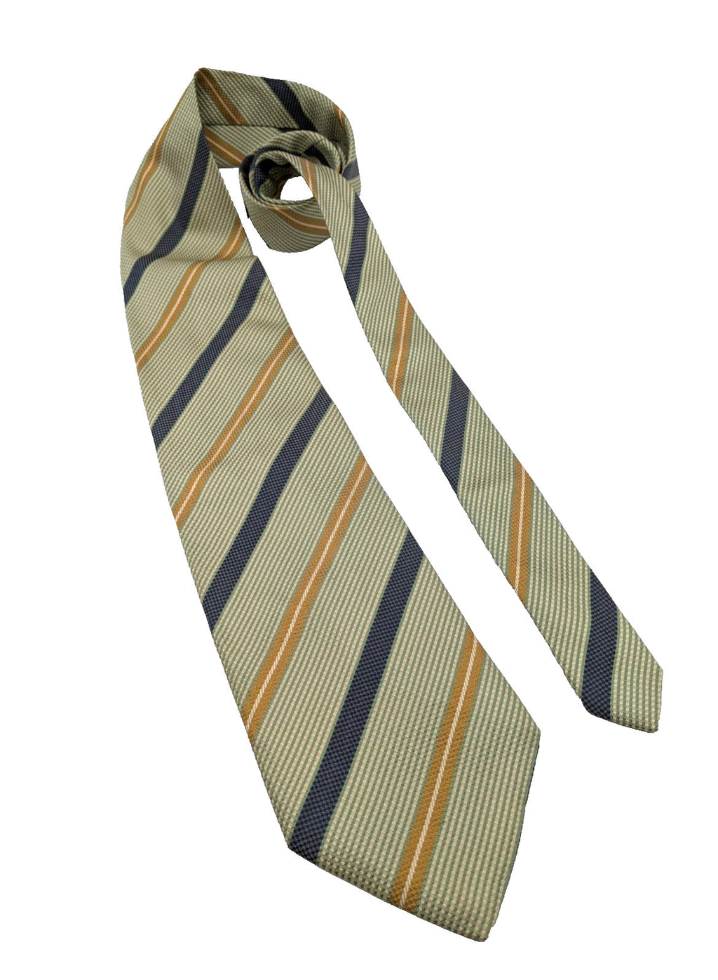 Andrea Silardi Cravatta Uomo 100% Seta Righe Verde Salvia Blu Oro Made in Italy