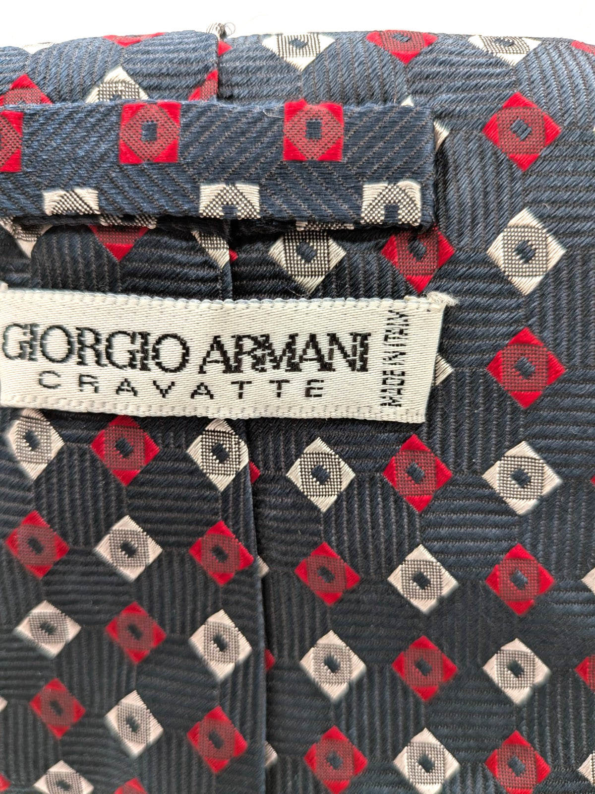 Giorgio Armani Cravatta Uomo 100% Seta Blu Fantasia Geometrica Made in Italy