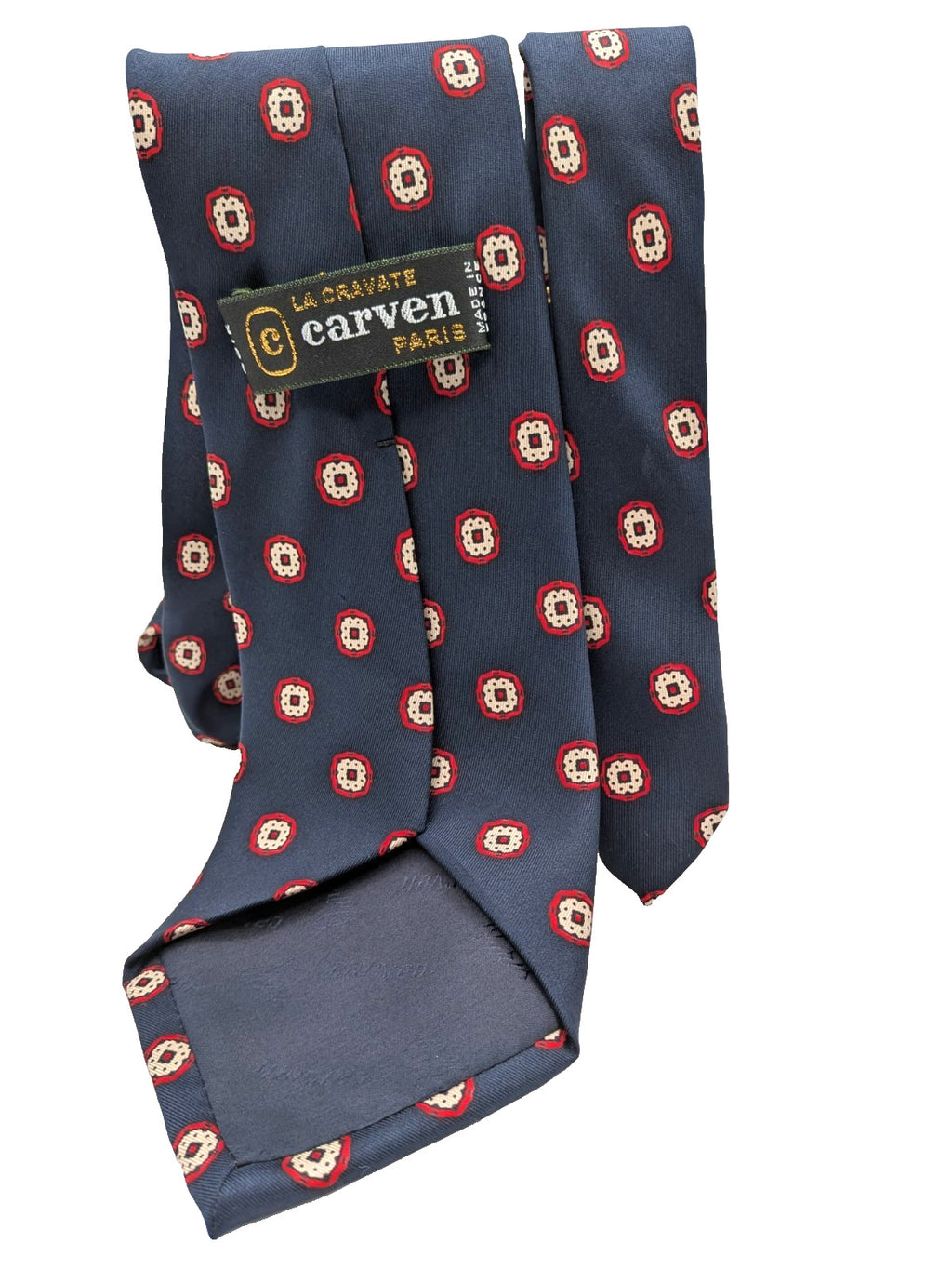 Carven Paris Cravatta Uomo Blu Navy Fantasia Made in France Vintage 9,5 cm
