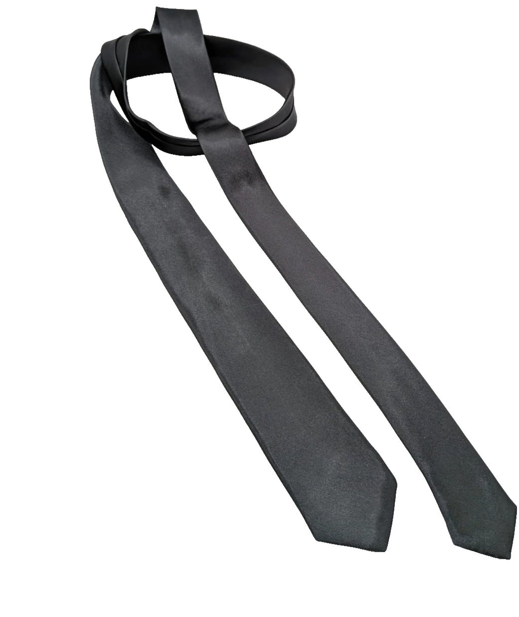 Cravatta Slim Grigio Antracite Uomo 100% Poliestere Tinta Unita Elegante 5 cm