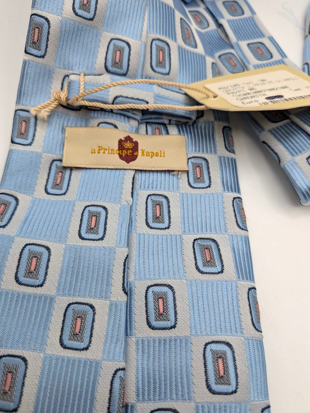 Cravatta Il Principe di Napoli Azzurra Fantasia Geometrica Uomo Elegante Nuova