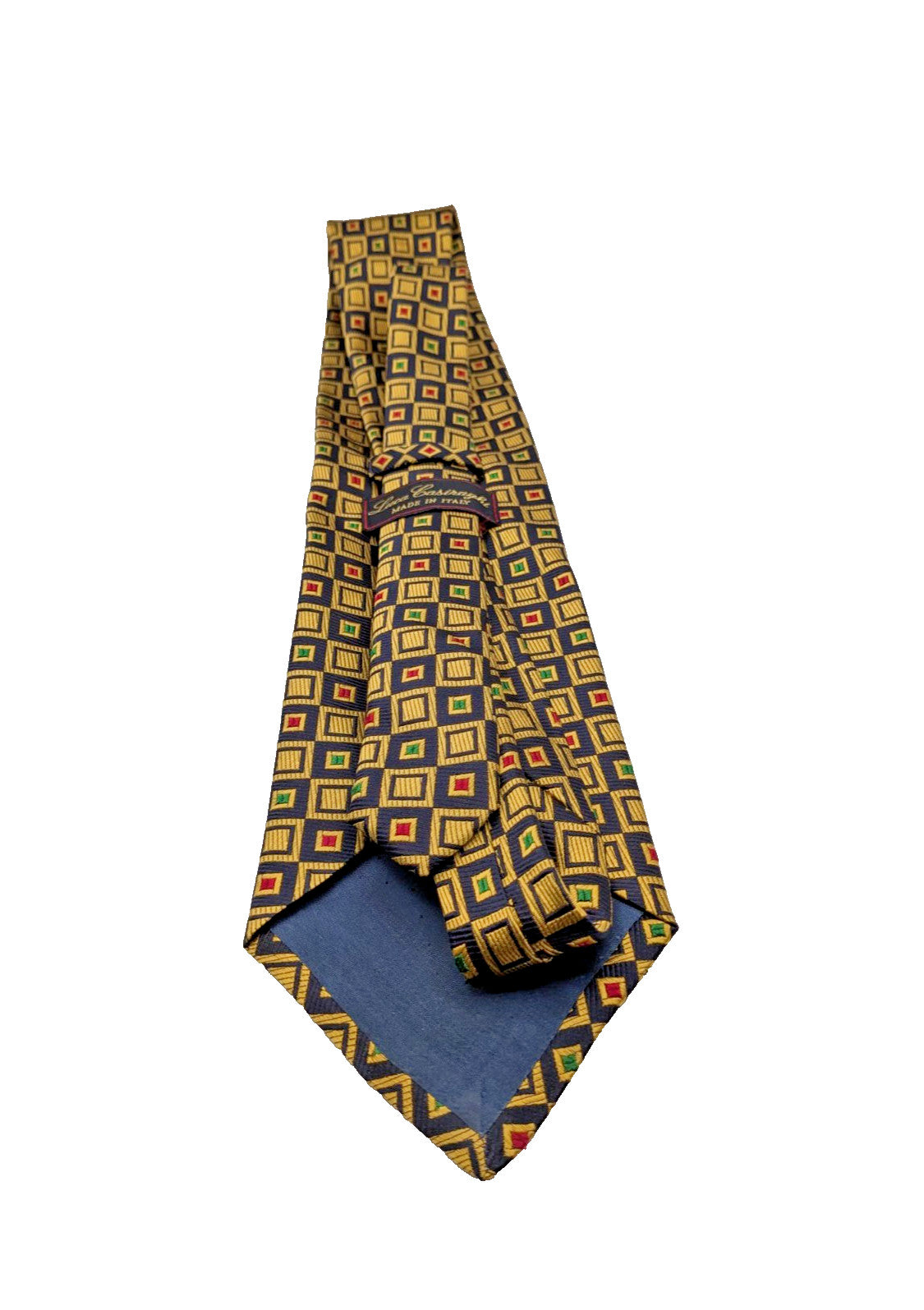 Cravatta Luca Casiraghi 100% Seta Blu Oro Geometrica Made in Italy Vintage Uomo