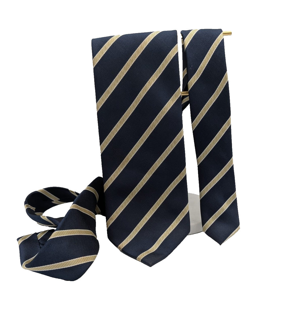 Blazer beige necktie with navy diagonal stripes and classic regimental pattern.