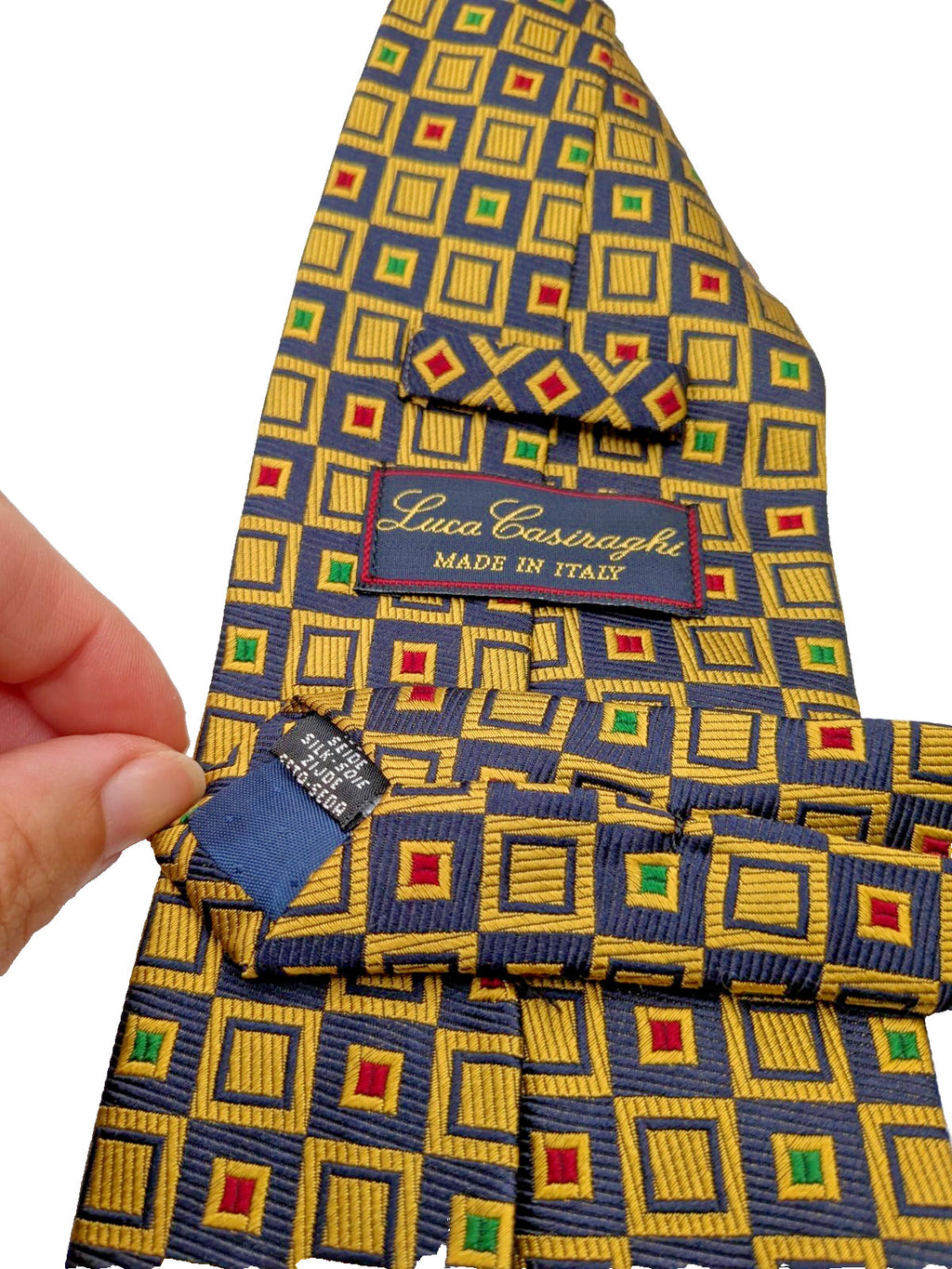 Cravatta Luca Casiraghi 100% Seta Blu Oro Geometrica Made in Italy Vintage Uomo