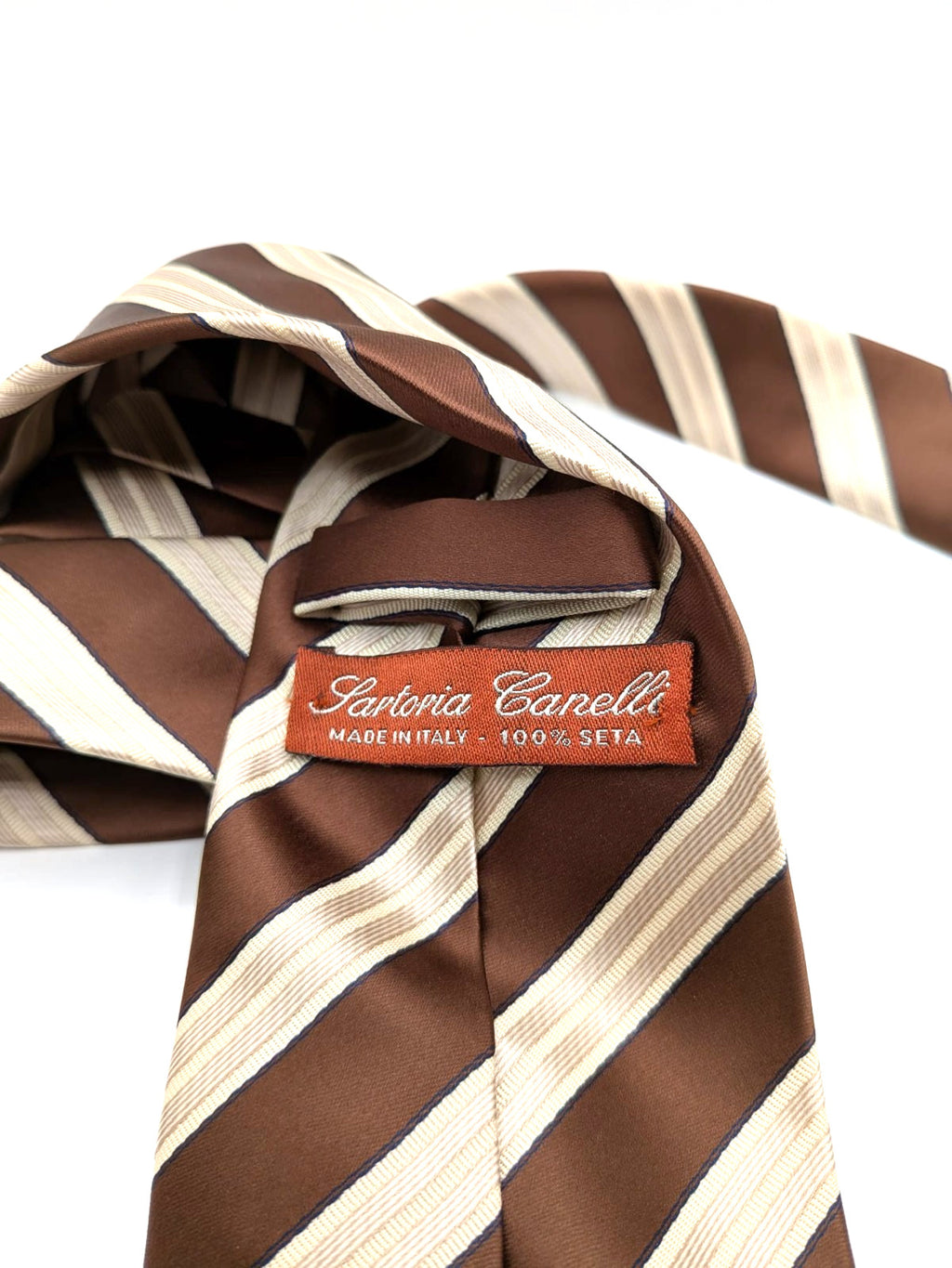 Cravatta Sartoria Canelli 100% Seta Fatta a Mano Made in Italy Righe Marrone