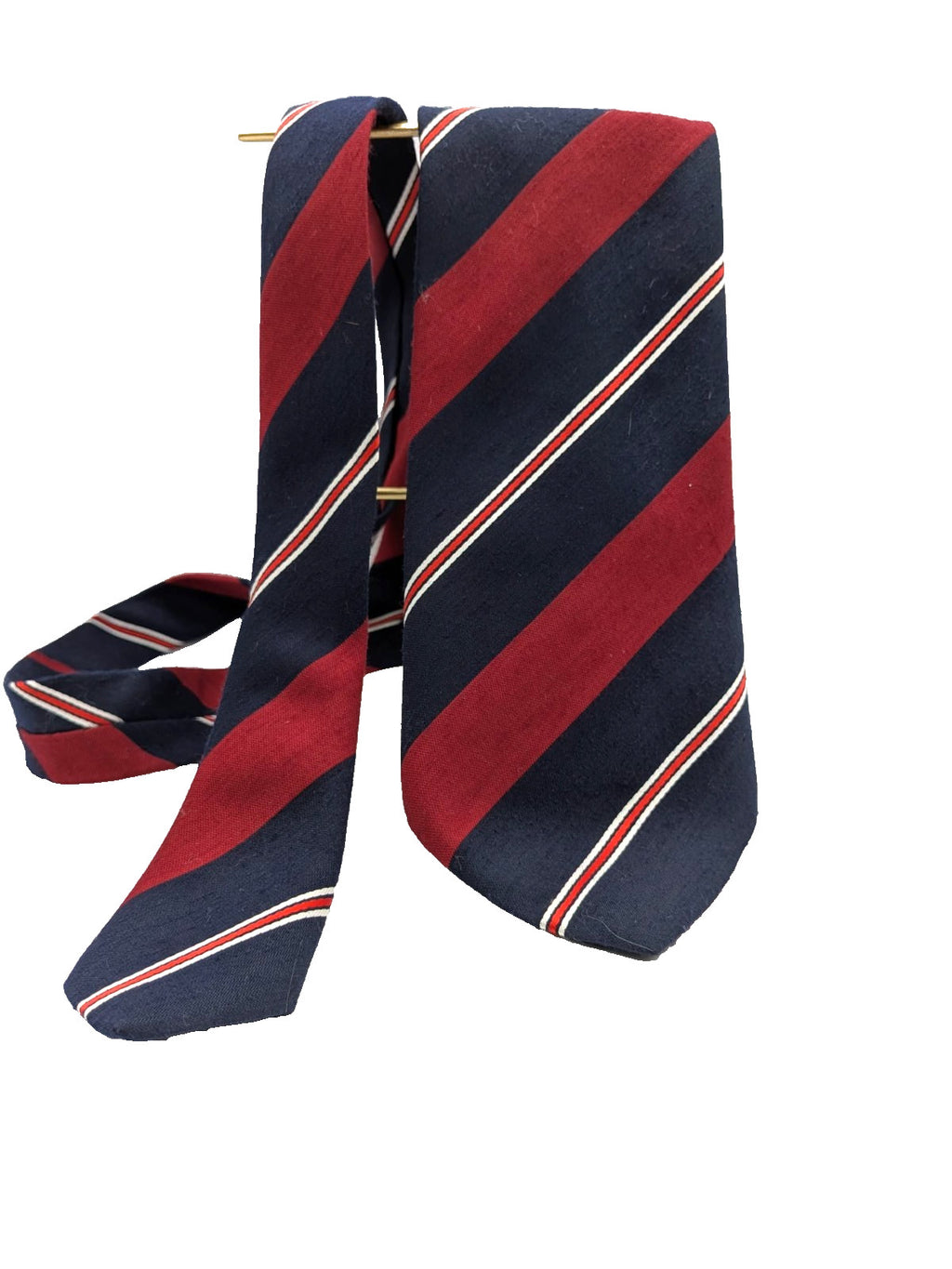 Blazer necktie navy with regimental diagonal stripes in blue, burgundy, white, and red.