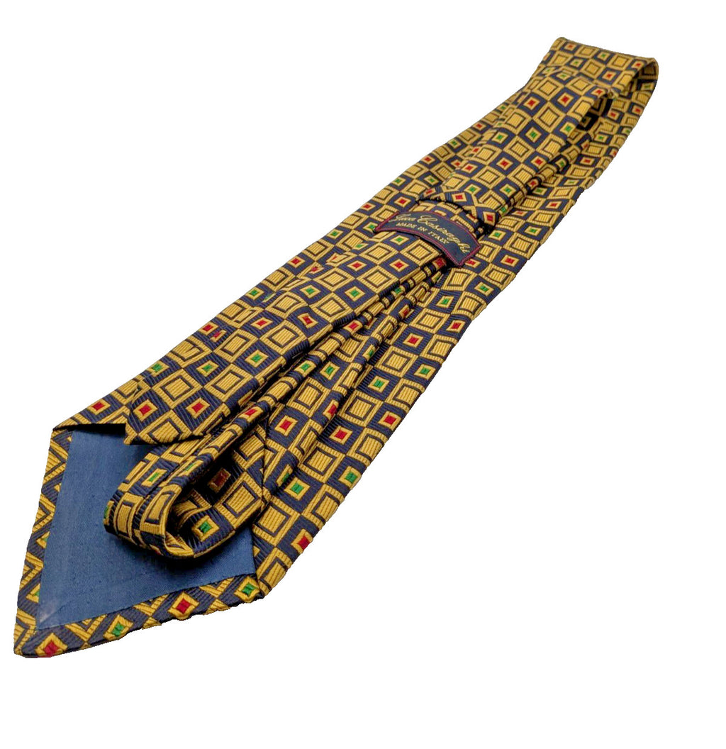 Cravatta Luca Casiraghi 100% Seta Blu Oro Geometrica Made in Italy Vintage Uomo
