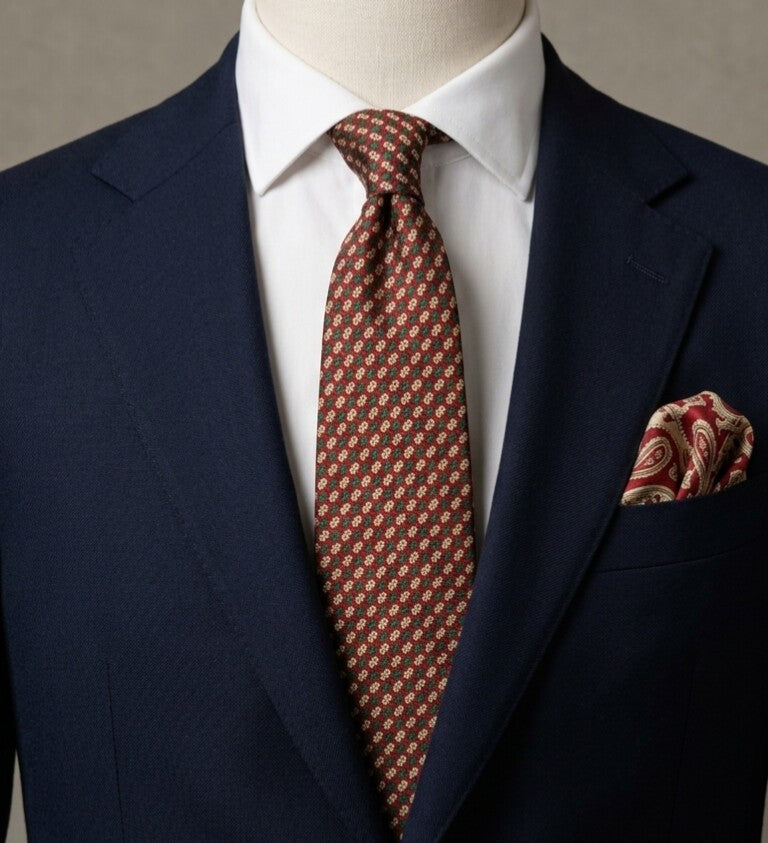 Cravatta ST. George Milano 100% Seta Geometrica Rosso Verde Oro Made in Italy 9c