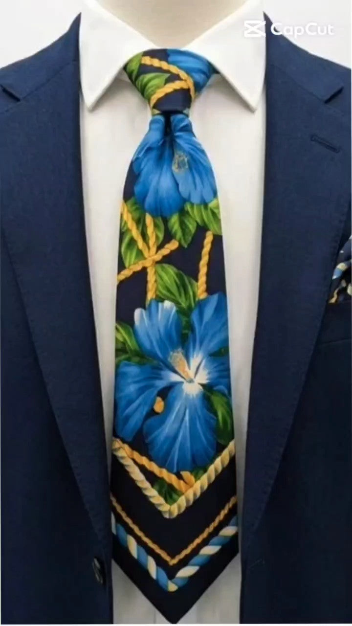Cravatta KENZO 100% Seta Made Italy Floreale Blu Vintage Luxury Uomo 9 cm