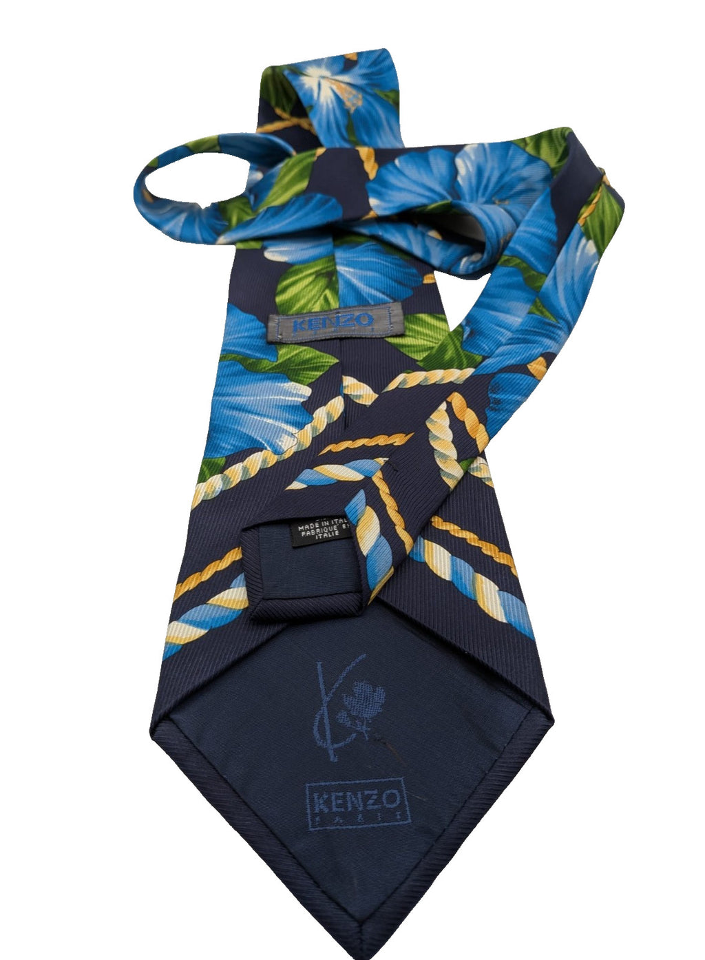 Cravatta KENZO 100% Seta Made Italy Floreale Blu Vintage Luxury Uomo 9 cm