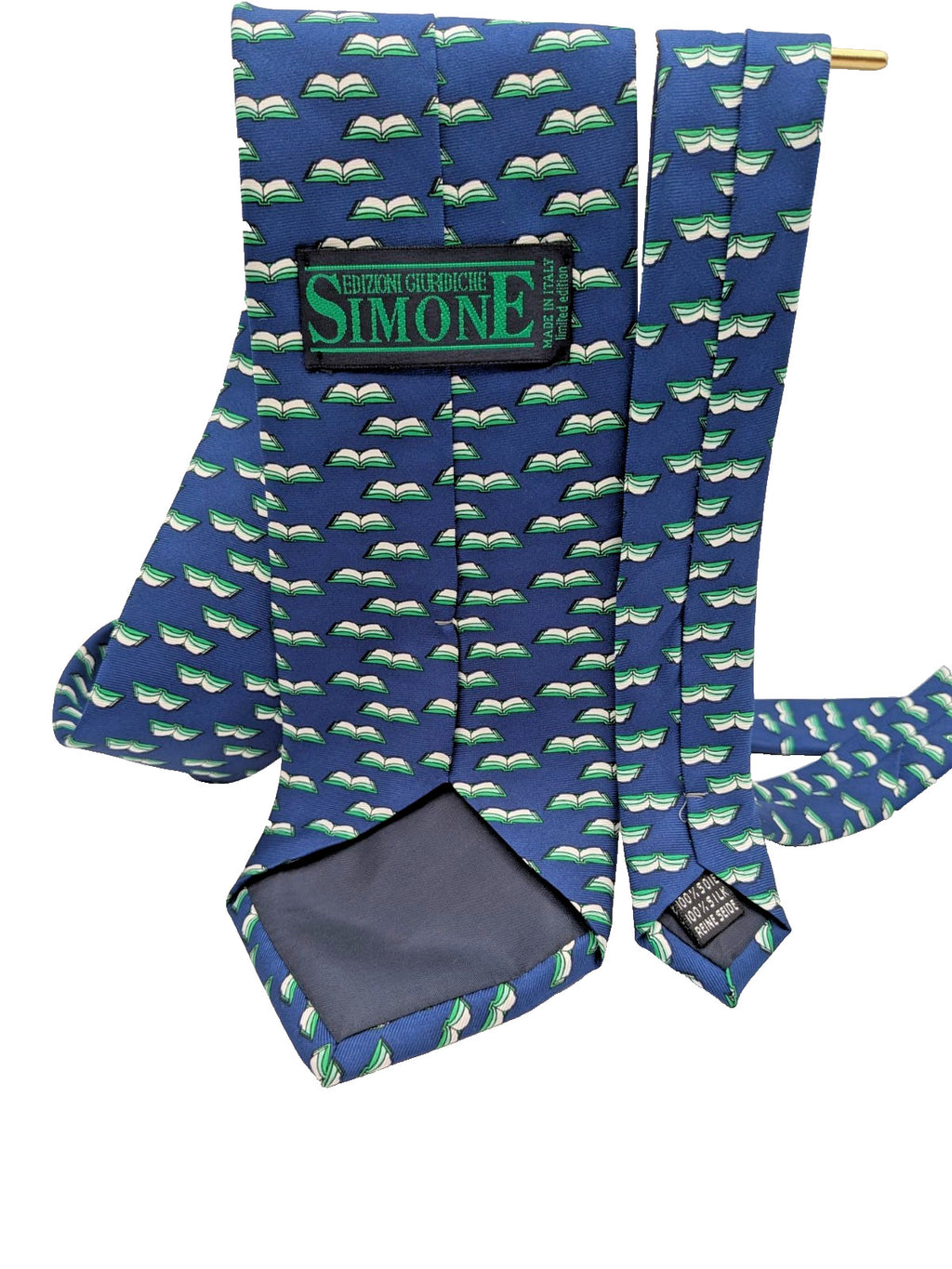 Cravatta SIMONE Edizioni Garbiche 100% Seta Blu con Libri Made in Italy Vintage