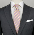 Cravatta Regimental 100% Seta Righe Lilla Giallo Elegante Cerimonia Business 9cm