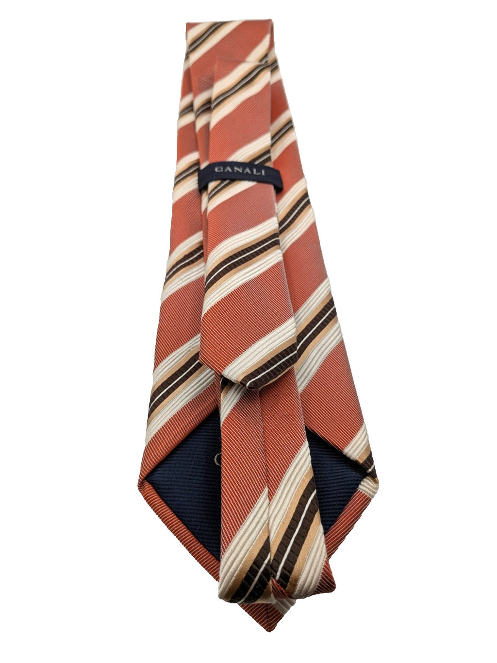 Canali Cravatta Uomo 100% Seta Made in Italy Regimental Salmone Righe 9 cm