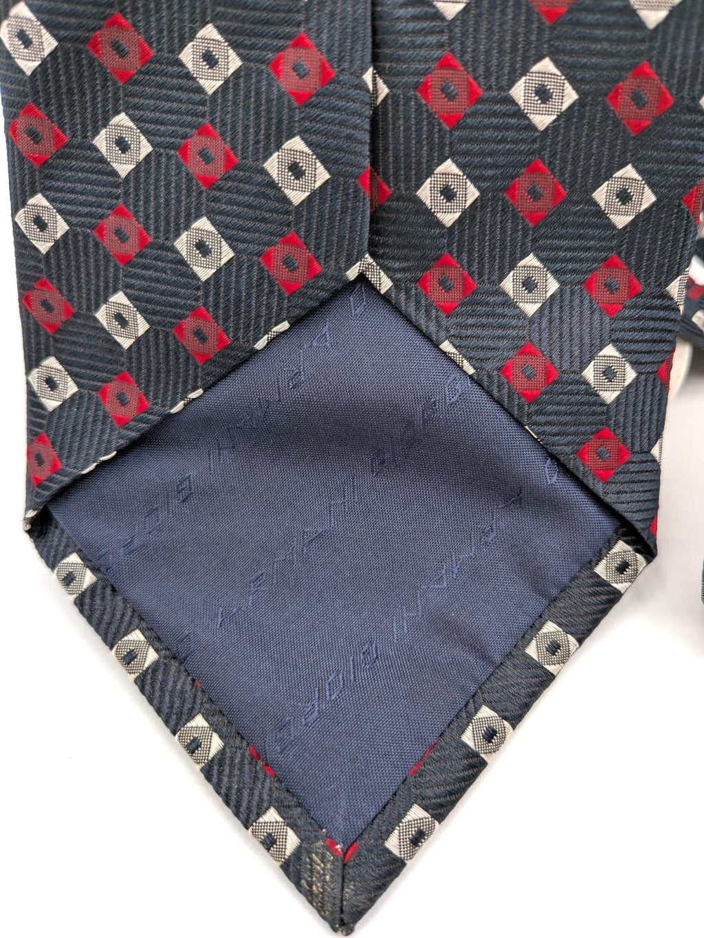 Giorgio Armani Cravatta Uomo 100% Seta Blu Fantasia Geometrica Made in Italy