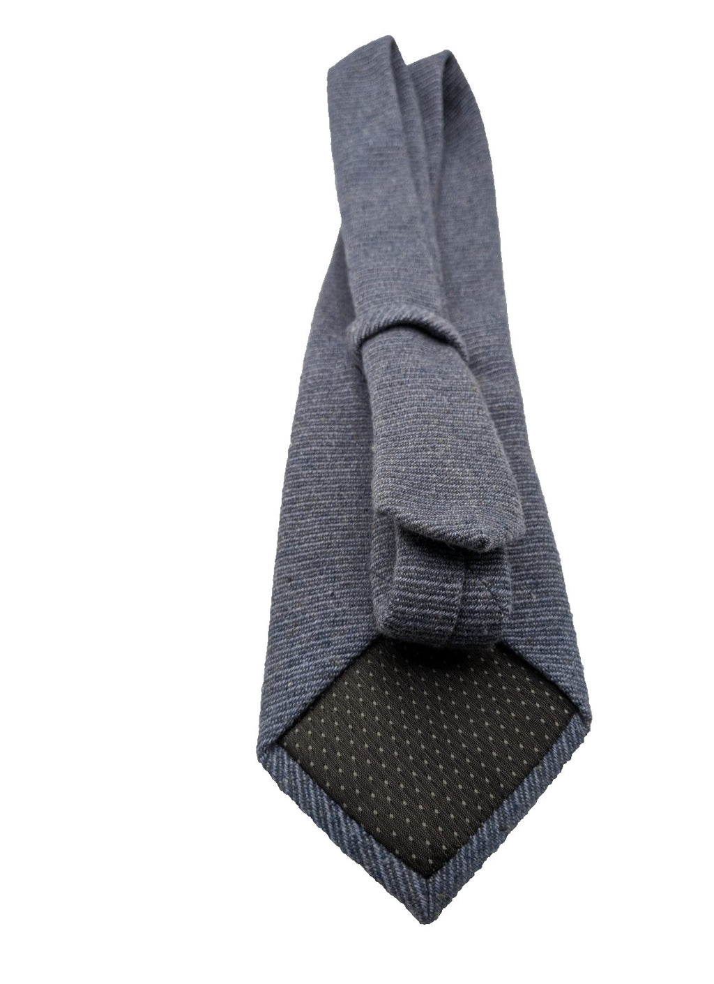 Uomo blue necktie made in Italy, textured wool fabric with elegant grey mélange pattern.