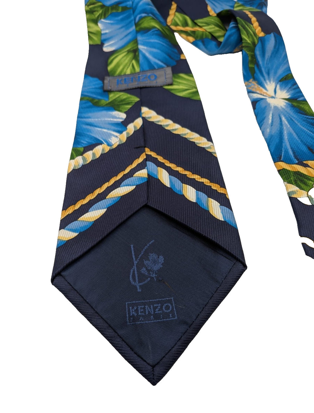 Cravatta KENZO 100% Seta Made Italy Floreale Blu Vintage Luxury Uomo 9 cm